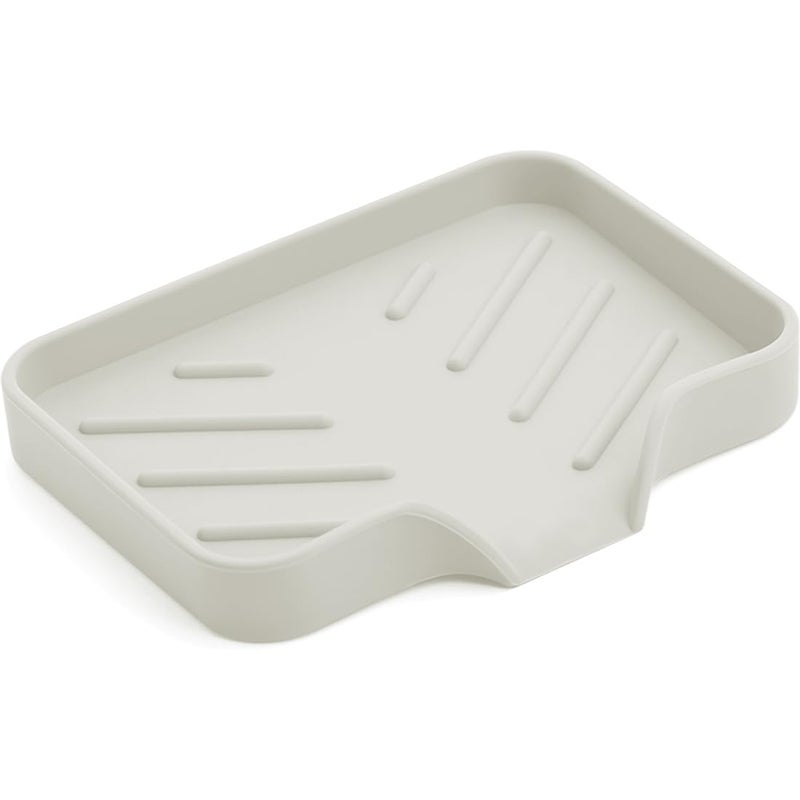 Metopets Sponge Holder with Drain Spout, Silicone Sponge Tray for Kitchen Sink, Rubber Soap Dish for Shower Bathroom (Beige, 4.7"" x 3.6"") - Image 1